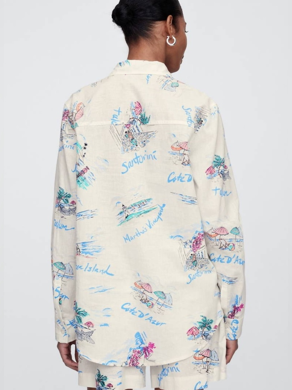 Gap easy linen blend beach vacay tropical long sleeve button down shirt Large - Picture 2 of 10
